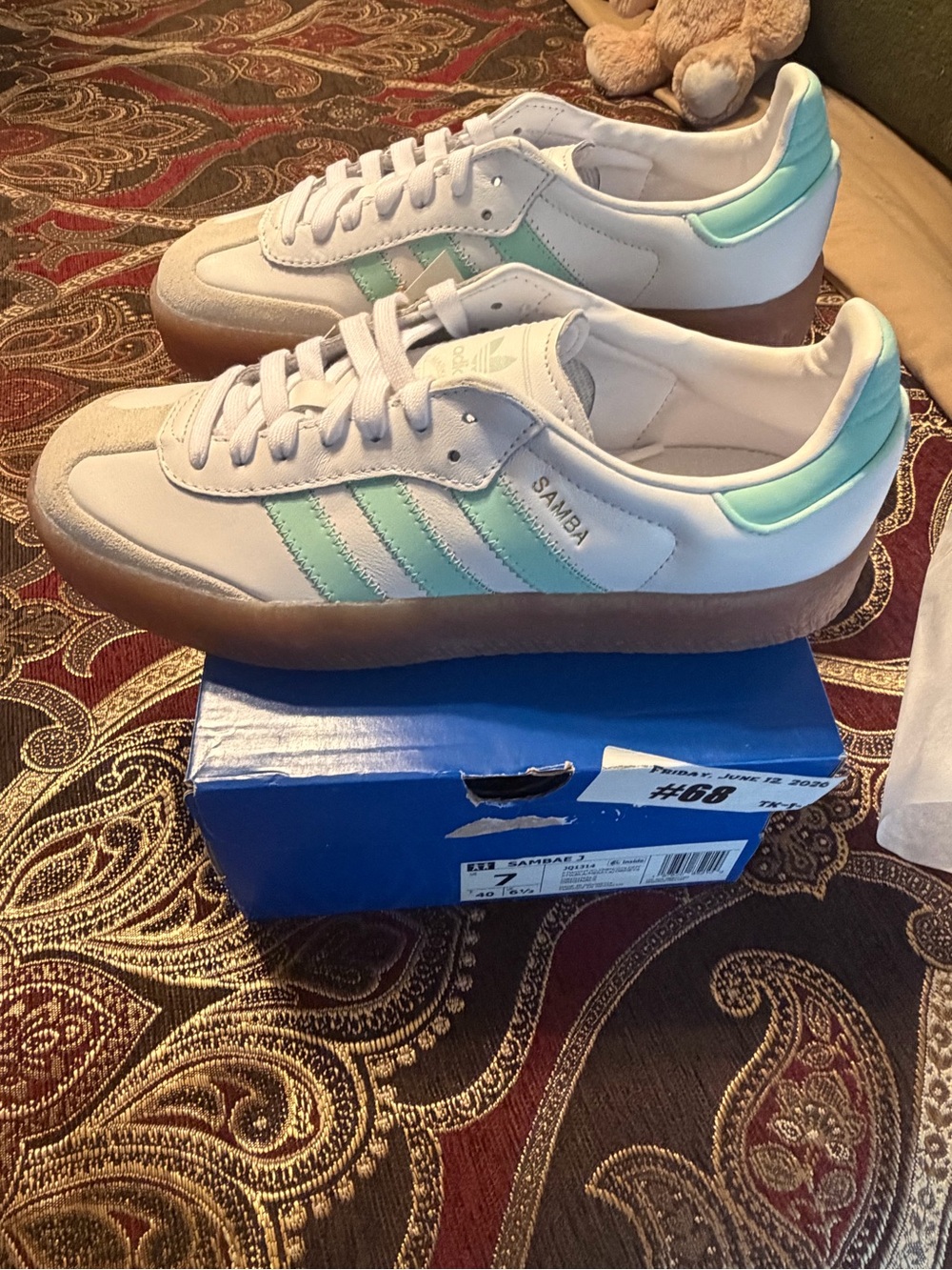 adidas Samba Sneakers in White with Mint Green Stripes